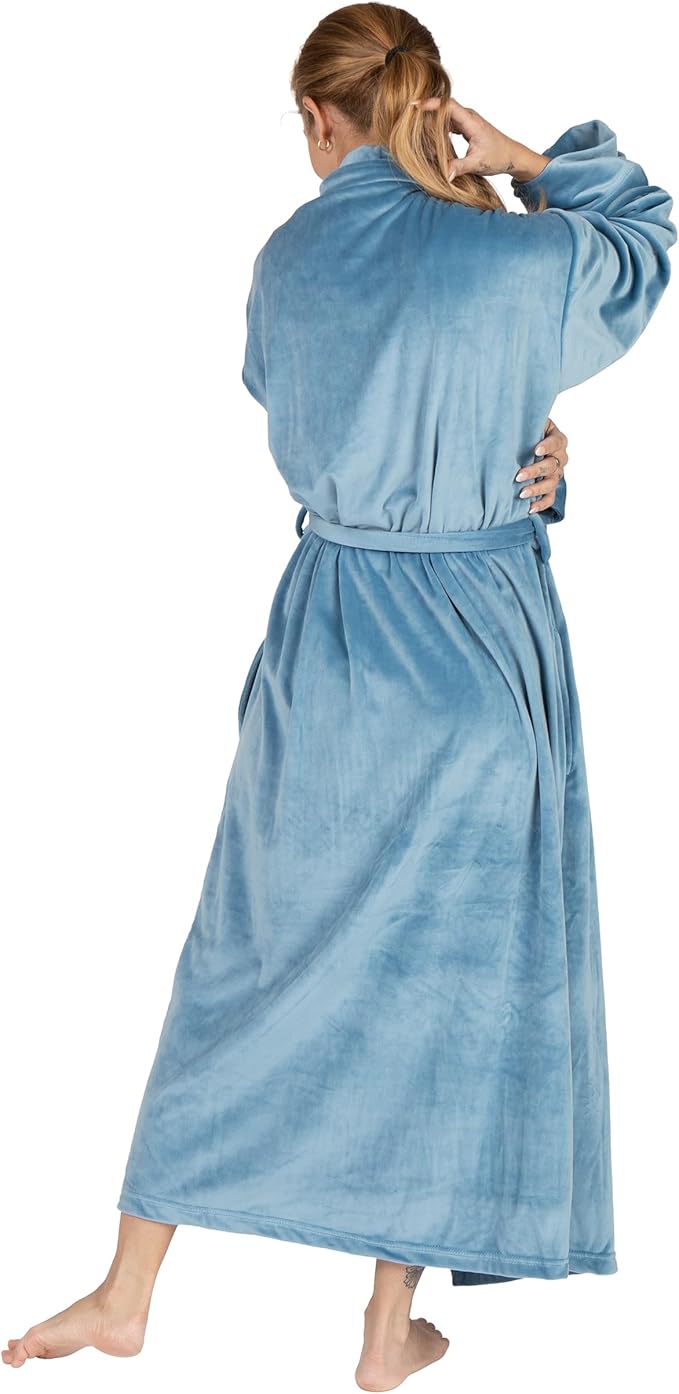 PURE FIBER Plush Cloud Soft Spa Robe with Pockets BLUE XL