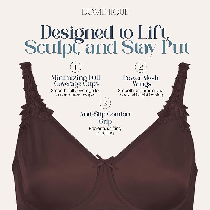 DOMINIQUE Minimizer Bra Seamless Full Figure Underwire Lingerie CHOCOLATE 34B