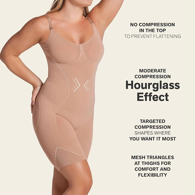 LEONISA Seamless Full Body Shaper Bodysuit BEIGE XL
