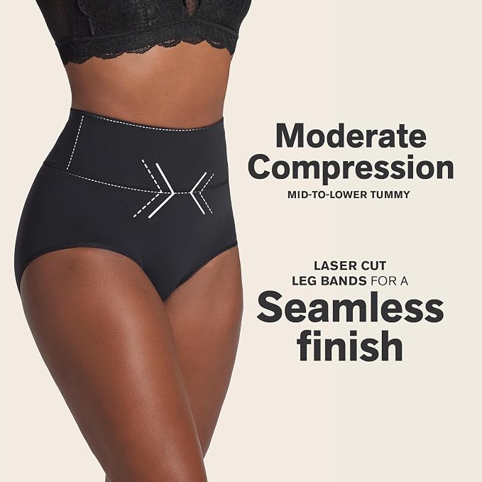 LEONISA High-Waisted Seamless Moderate Shaper Thong Panty BLACK XL