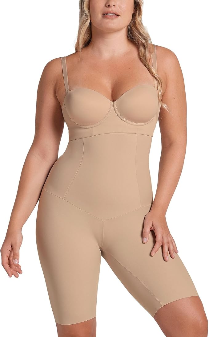 LEONISA high waist tummy control anti chafing sculpting shaper GOLDEN BEIGE