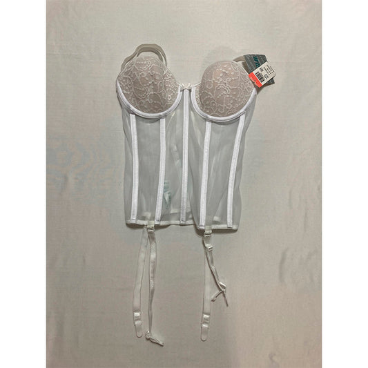 Carnival  Full Figure Lace Cup Sheer Corset Bra White 32D