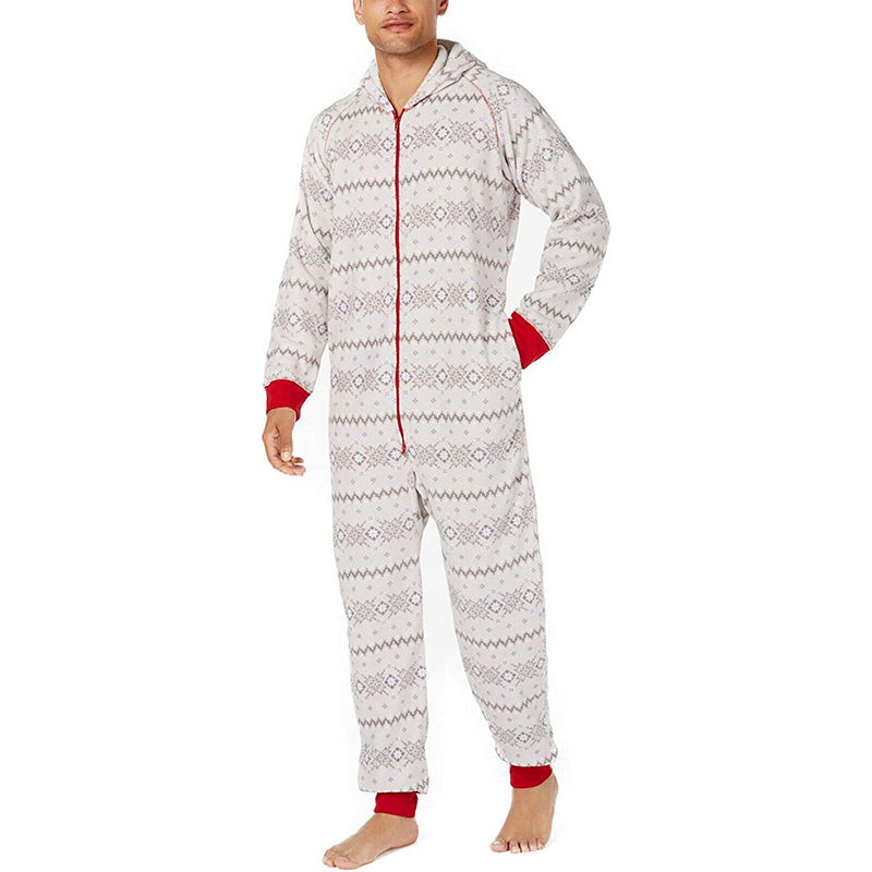 Family Pajamas Matching Men s Winter Fairisle Hooded One-Piece Gray M