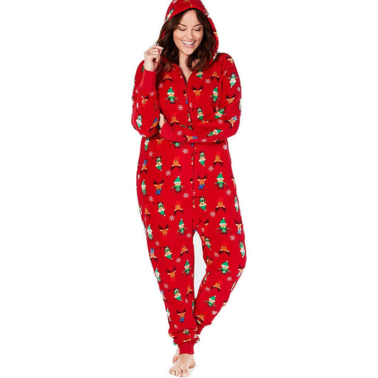 Family Pajamas Matching Women's Elf Hooded One-Piece Red 1X