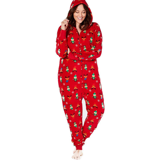 Family Pajamas Matching Elf Hooded One-Piece Elf Red 2XL