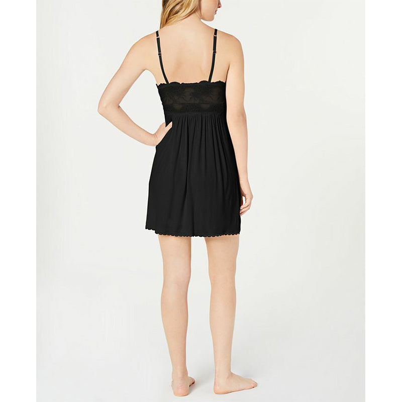 INC  Lace-Trimmed Knit Chemise Nightgown Black 2XL