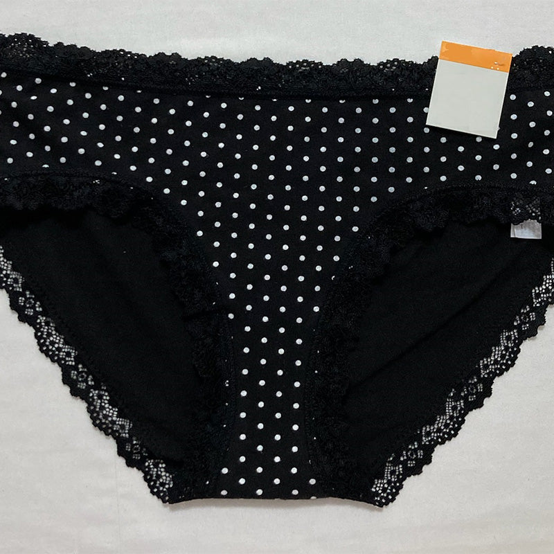 Jenni Lace Trim Hipster Underwear Black Dot M