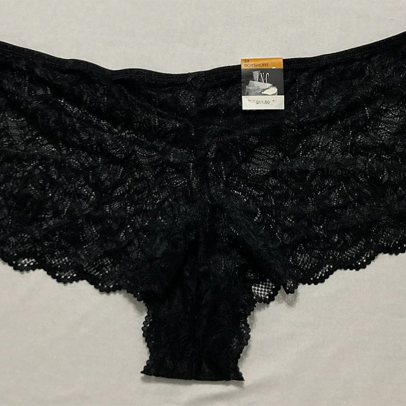 INC Plus Lace Boyshort Panty 3X Deep Black