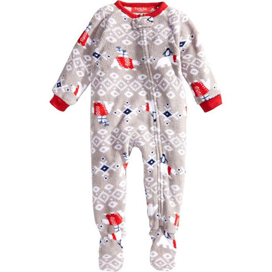 Family PJs Christmas Polyester Footed Pajamas Gray 12M
