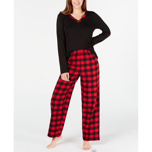 Charter Club Plaid Mix It Pajamas Set Black And Red XL