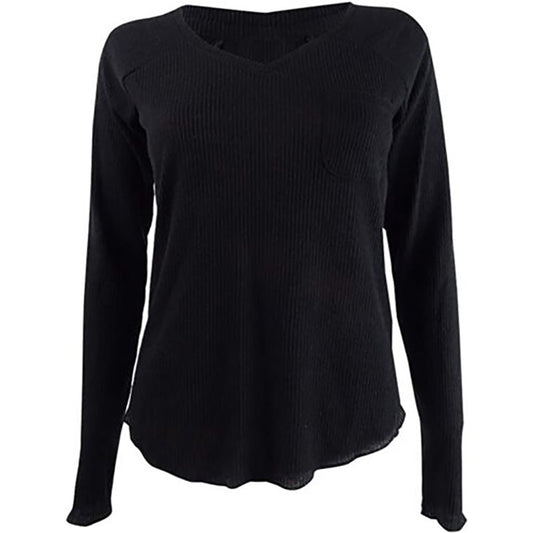 Jenni Ribbed Knit Only Pajama Top Black XS