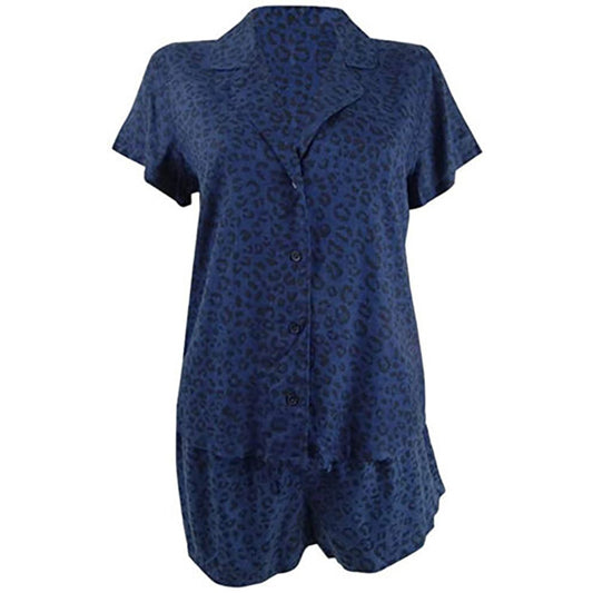 Jenni by Jennifer Moore Printed Top & Shorts Pajama Set Navy XXL