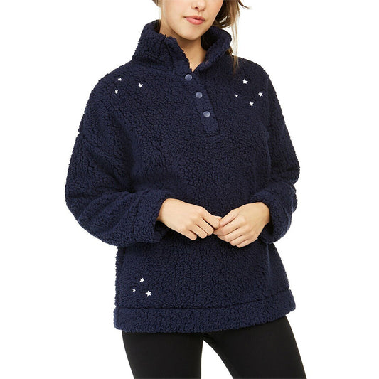 Jenni Faux Sherpa Cozy Pullover Sleep Lounge Sweater Blue S