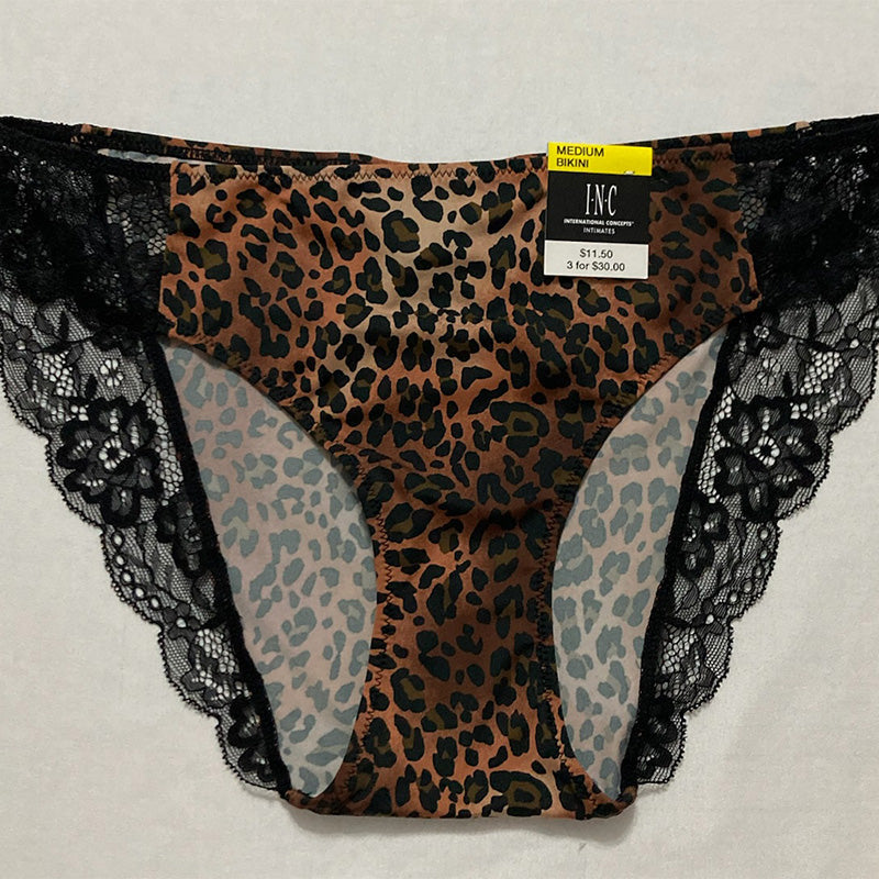 INC   Lace-Trim Leopard-Print Bikini Underwear M