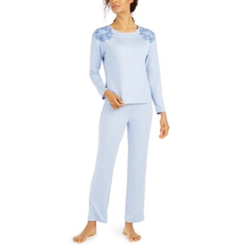 Charter Club Women's Floral Embroidered Lounge Pajama Set Blue S