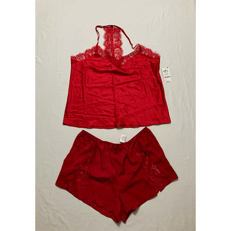 INC Lace-Trim Tank Top & Shorts Pajama Set Red M
