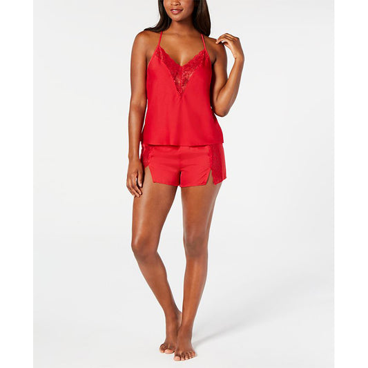 INC Lace-Trim Tank Top & Shorts Pajama Set Red M