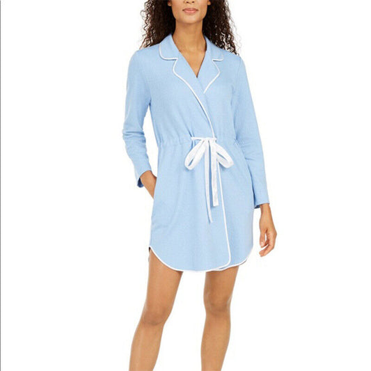 NWOT Charter Club Notch Collar Short Wrap Robe, Light Blue, XXL