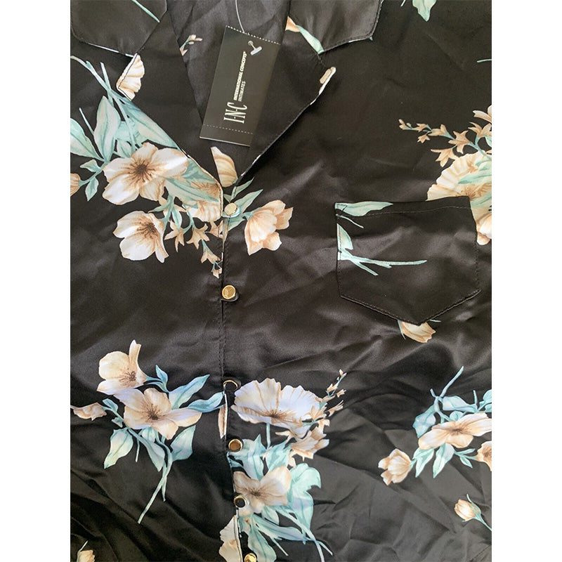 INC  Printed Short Sleeve Top & Shorts Pajama Set S