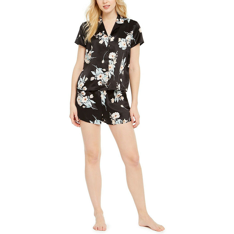 INC  Printed Short Sleeve Top & Shorts Pajama Set S