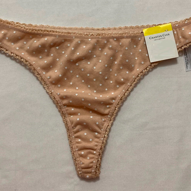 Charter Club Everyday Cotton Lace-Trim Thong Almond Latte XL
