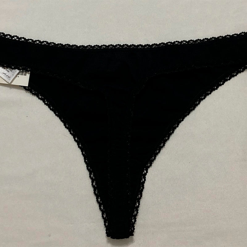 Charter Club Everyday Cotton Lace-Trim Thong Black 2XL