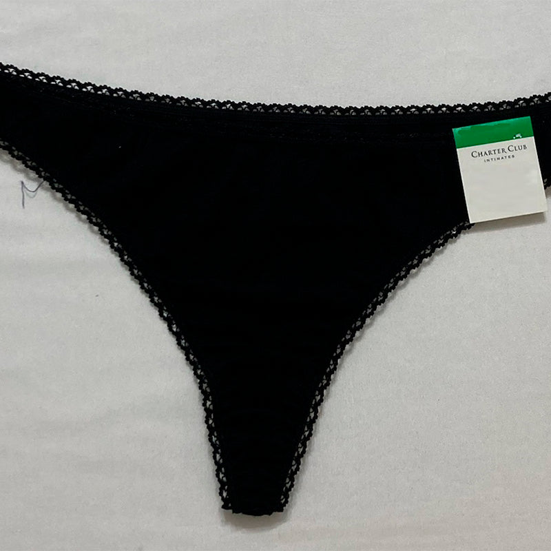 Charter Club Everyday Cotton Lace-Trim Thong Black 2XL
