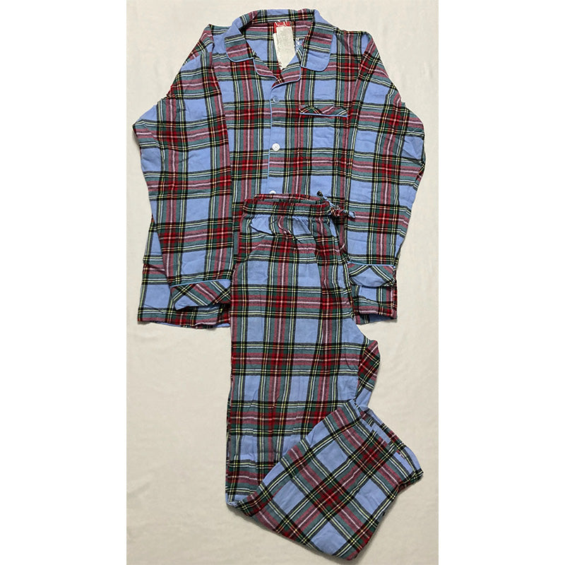 FAMILY PJs Sets Knit Plaid Long Sleeve V Neck Button Up Blue L
