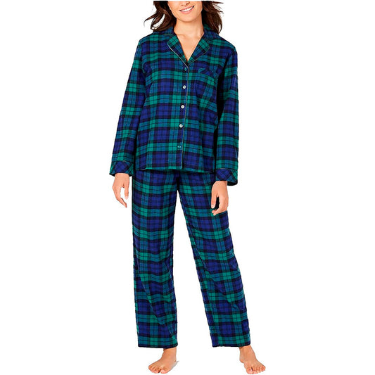 Family Pajamas Christmas Plaid Notched Collar Flannel Pajama SetBlack Watch M