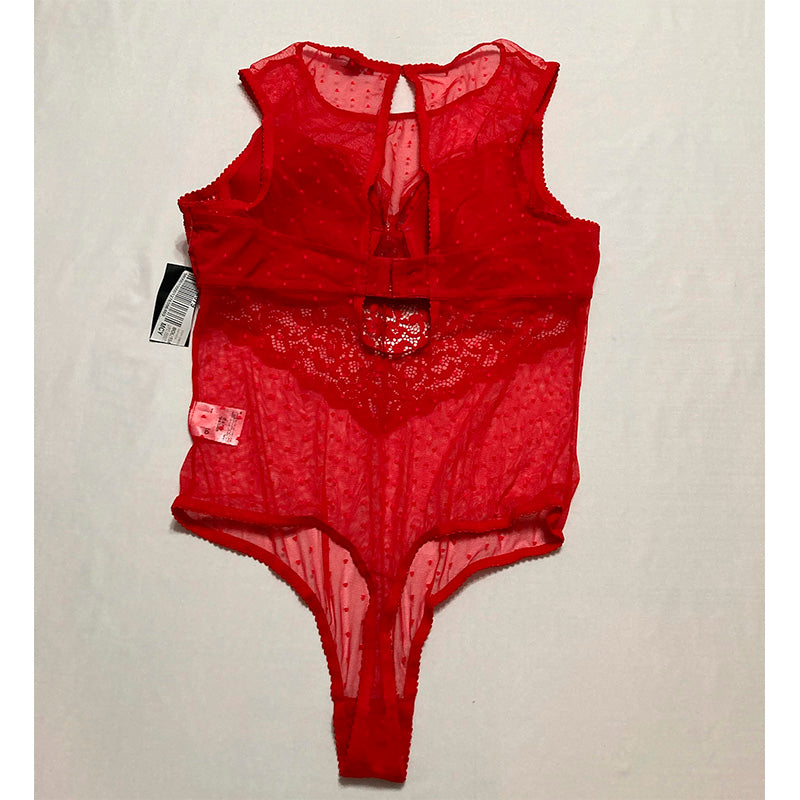 INC Cupped Swiss Dot Lingerie Thong Bodysuit Red XL