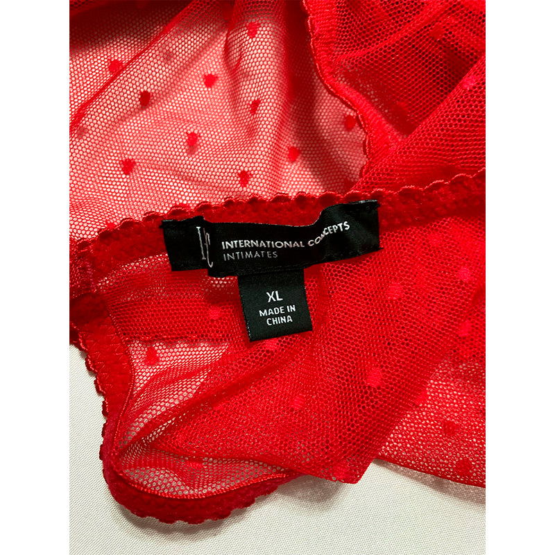 INC Cupped Swiss Dot Lingerie Thong Bodysuit Red XL