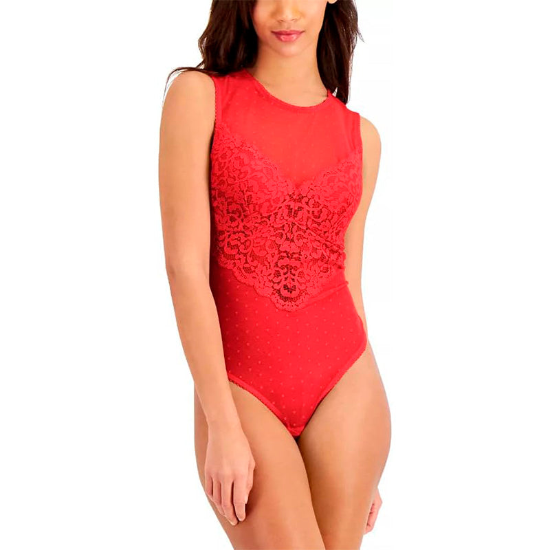 INC Cupped Swiss Dot Lingerie Thong Bodysuit Red XL