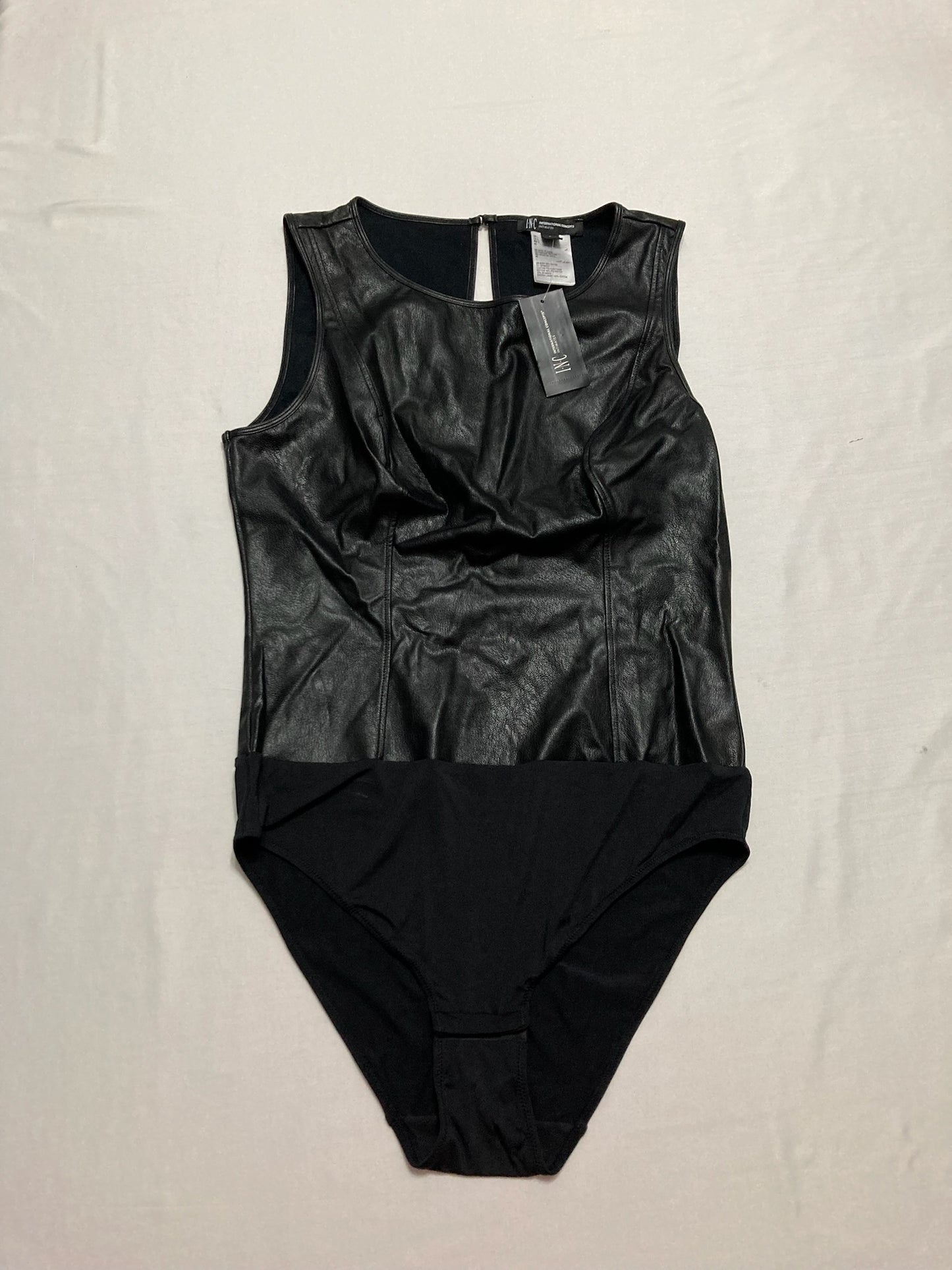 INC NFaux Leather Bodysuit Black L