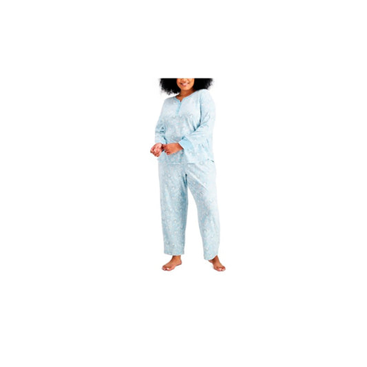 Charter Club Thermal Fleece Printed Pajama Set Blue 3X