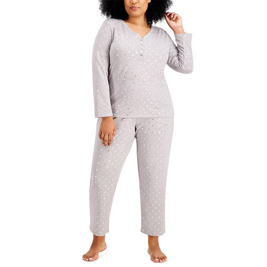 Charter Club Plus Size Soft Knit Pajama Set Grey 2X