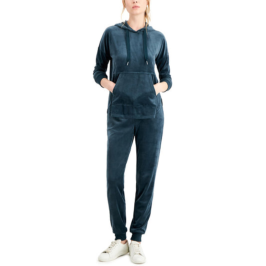 Alfani Velour Hoodie & Pants Pajama Set Deep Malachite XL