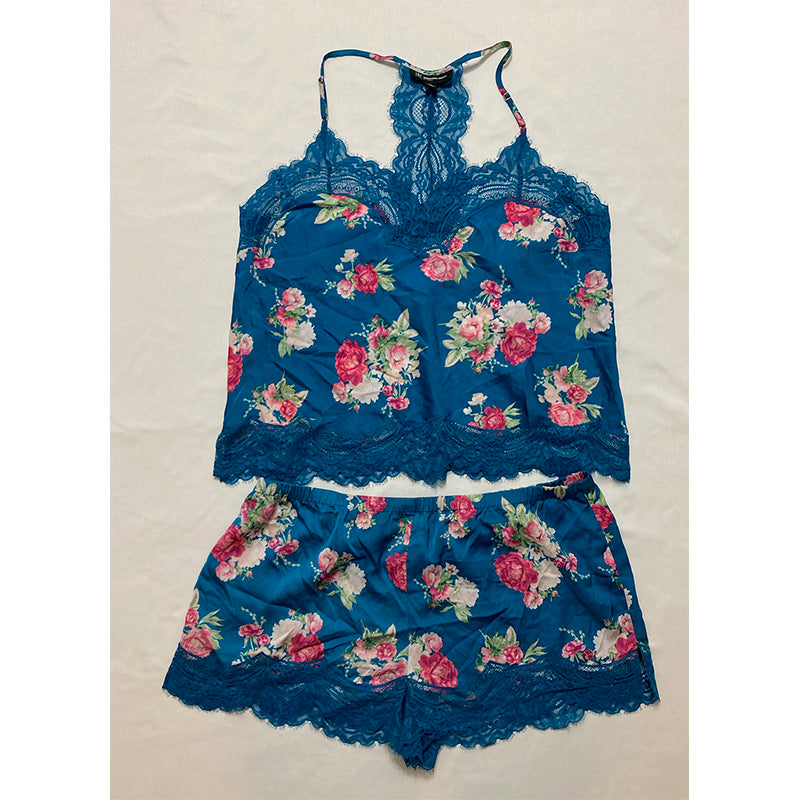 INC Sets Blue Stretch Lace Floral Sleeveless V Neck Cami Sleepwear  L