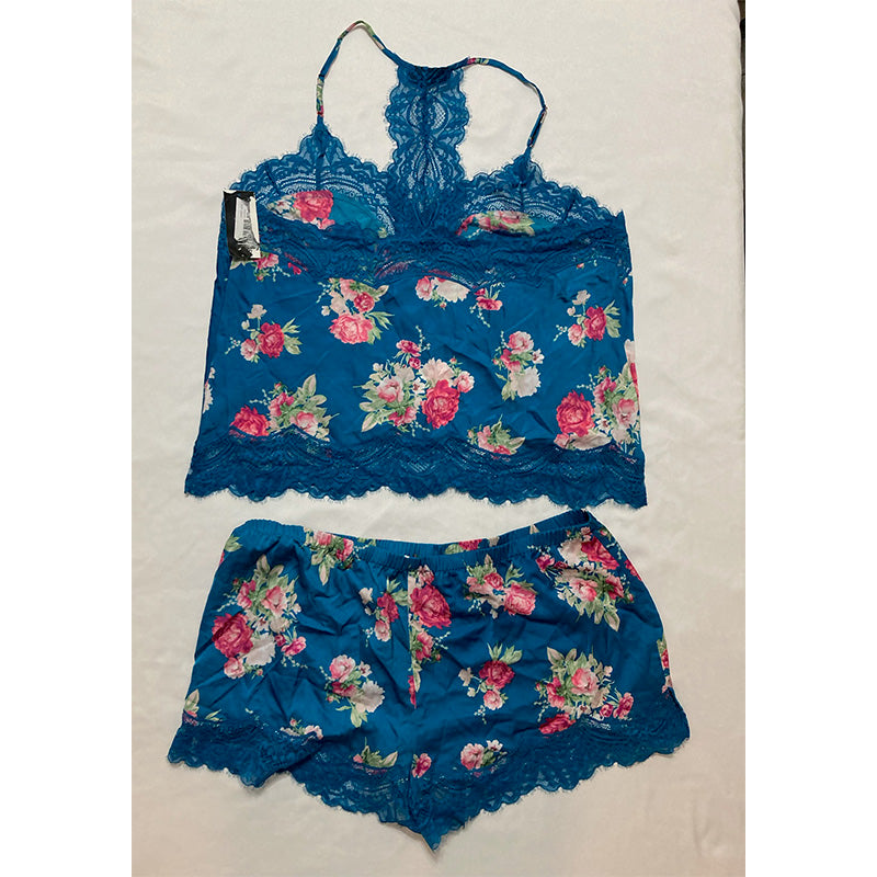 INC Sets Blue Stretch Lace Floral Sleeveless V Neck Cami Sleepwear  L