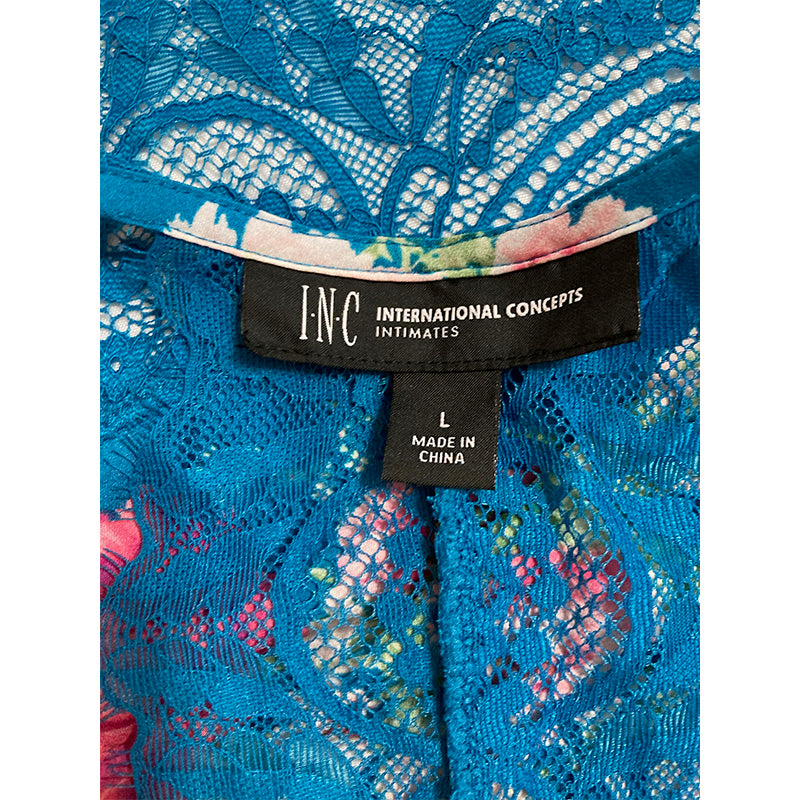 INC Sets Blue Stretch Lace Floral Sleeveless V Neck Cami Sleepwear  L