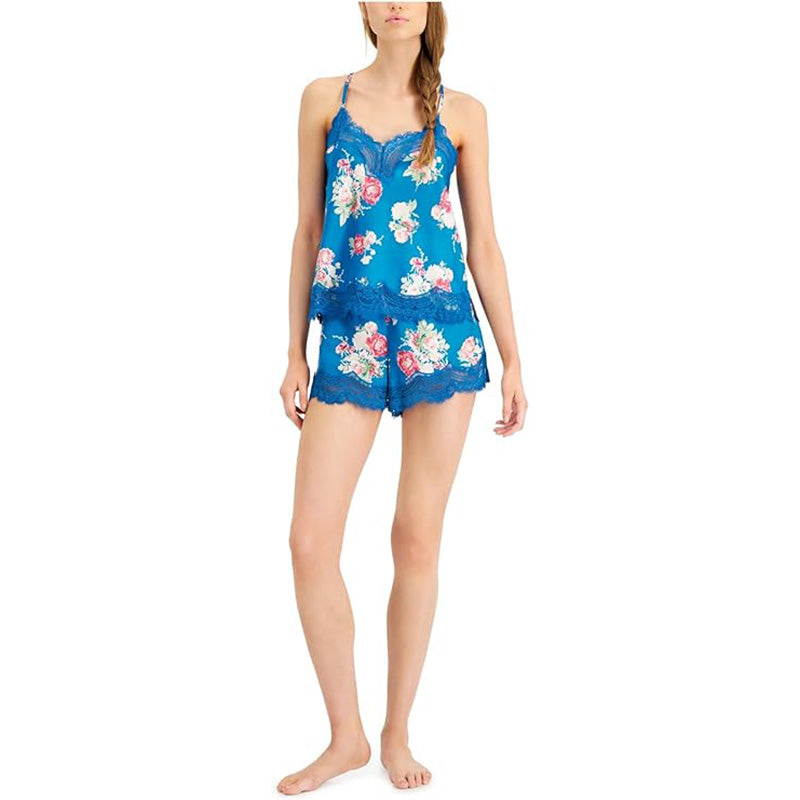 INC Sets Blue Stretch Lace Floral Sleeveless V Neck Cami Sleepwear  L