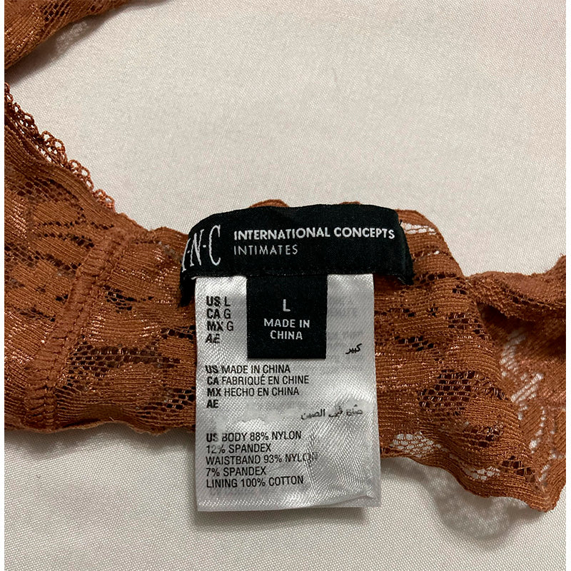 INC Lace-Trim Thong Underwear Brownie L