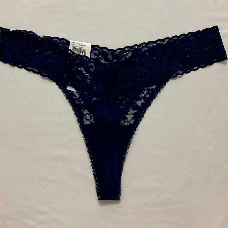 INC Lace-Trim Thong Underwear Navy Sea M