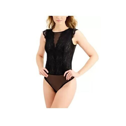INC Sheer Lace High-Neck Bodysuit Black S