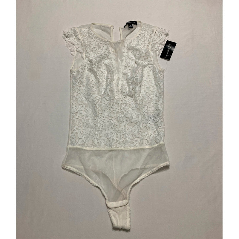 INC Lace High-Neck Bodysuit White M