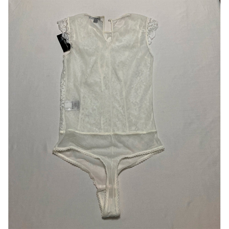INC Lace High-Neck Bodysuit White M