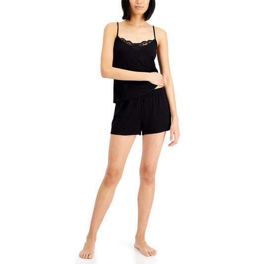 INC Up All Night Heavenly Soft Lace-Trim Cami & Shorts Black L