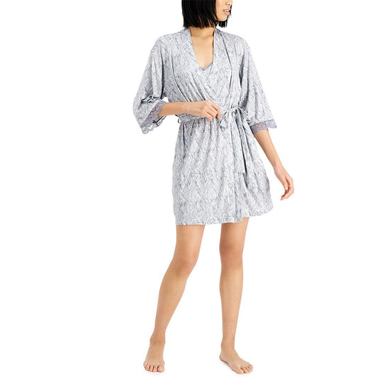 INC Up All Night Heavenly Soft Lace-Trim Knit Wrap Robe L