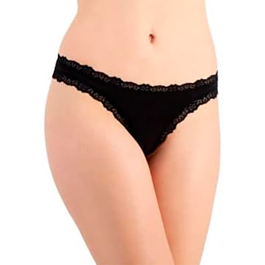 Jenni Women's Lace-Trim Thong Underwear Black M