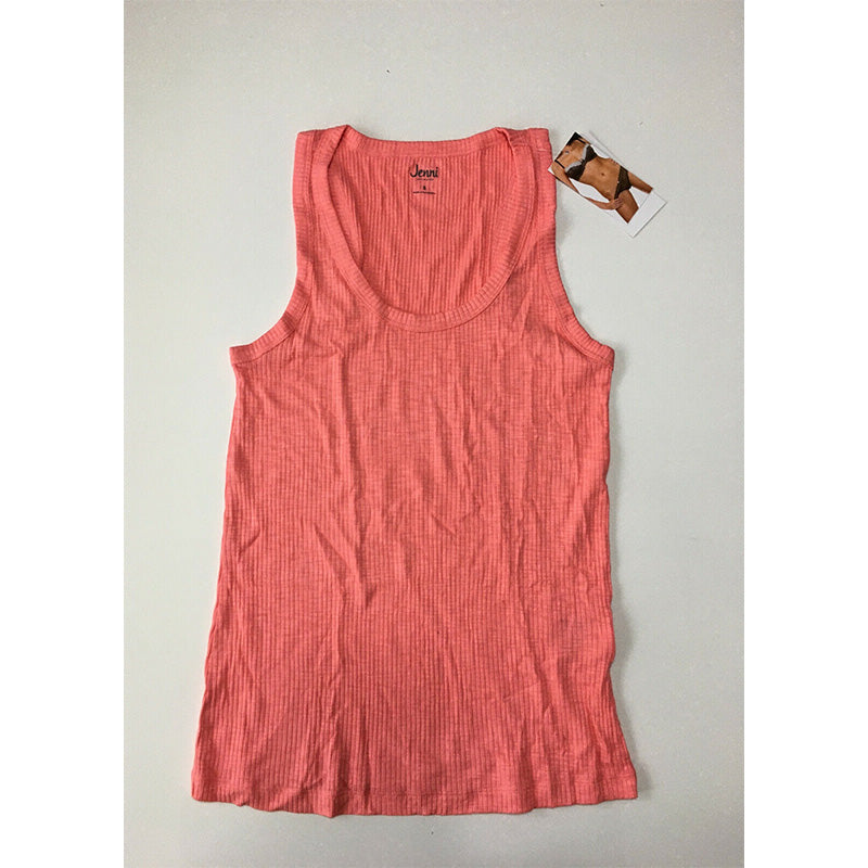Jenni Basic Solid Ribbed Tank Top Coral S