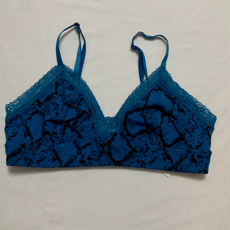 Jenni On Repeat Wide Lace Bralette Snake Blue M